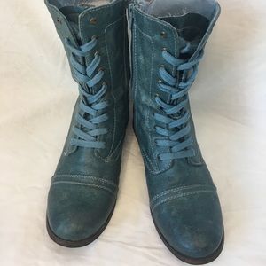 Target Blue Faux Leather Lace Up Combat Boots Women 7.5